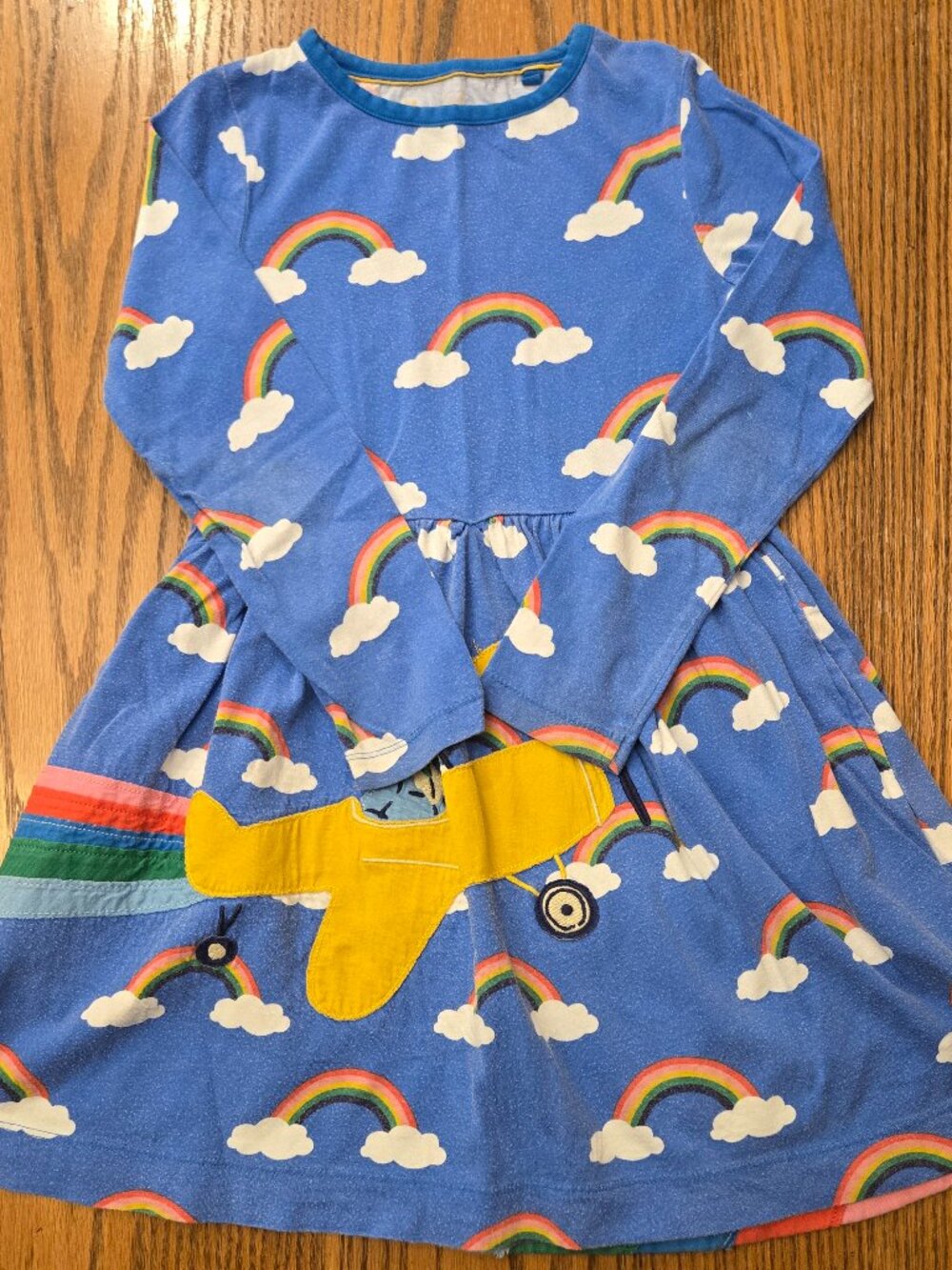Mini Boden Blue Rainbow Airplane Long-sleeve Dress - Size 7-8 - Girls Travel.